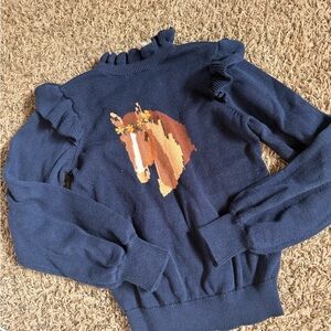 Janie and Jack Blue Sweater with Horse Motif